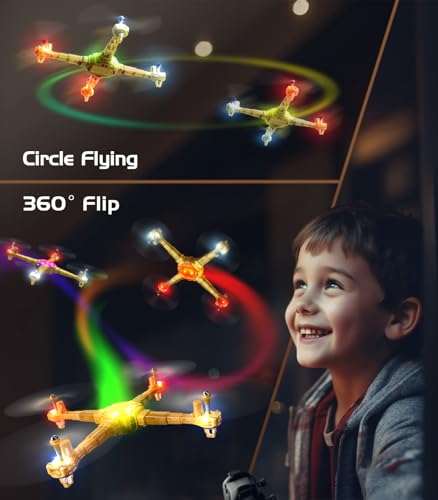 Drones for Kids, SYMA X440 DIY Mini RC Drone with Detachable Arms Remote Control Toys Gifts for Boys Girls with 7-Color Light Switching, 16 Stunts, 2 Modular Batteries and Altitude Hold, Yellow