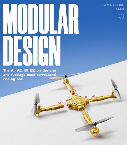 Drones for Kids, SYMA X440 DIY Mini RC Drone with Detachable Arms Remote Control Toys Gifts for Boys Girls with 7-Color Light Switching, 16 Stunts, 2 Modular Batteries and Altitude Hold, Yellow