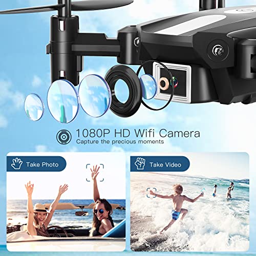 FERIETELF T25 Mini Drone with Camera - 1080P HD RC Drones for Kids 8-12 Fpv Drone for Adults Beginners, With One Key Take Off/ Landing, Gravity Sensor, Gesture Control, 3D Flip, Voice Control