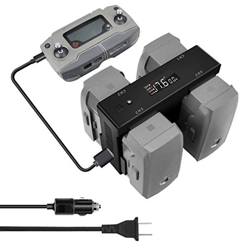 Hanatora Battery Home Charger & Car Charger for DJI Mavic 2 Zoom/Pro and Remote Controller,5 in 1 Rapid Charging Hub with Charging, Discharging and Storage