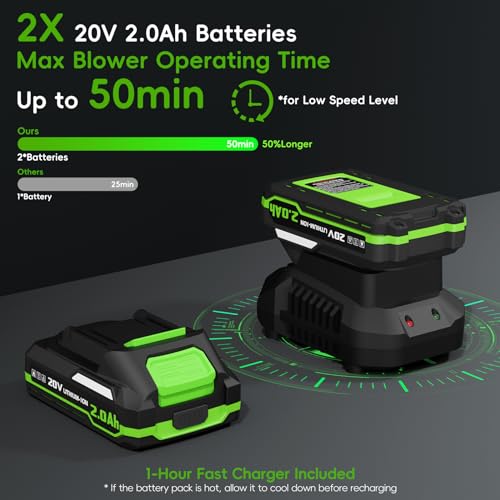 Cordless Electric Leaf Blower with 2 Batteries & Charger