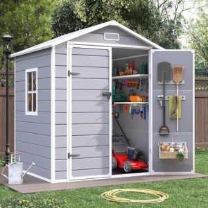 Outdoor Resin Storage Shed 6x4.5 FT - Grey & White