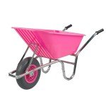 Heavy-Duty Pink Wheelbarrow with Reinforced Tire