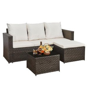 3-Piece Rattan Outdoor Sofa Set with Table