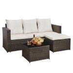 3-Piece Rattan Outdoor Sofa Set with Table