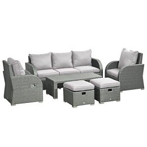 Light Grey Rattan Garden Sofa Set with Table