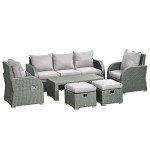 Light Grey Rattan Garden Sofa Set with Table