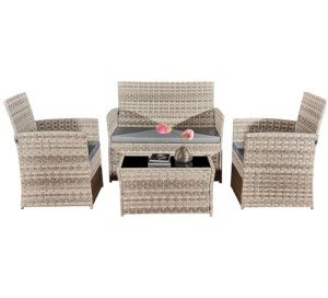 4-Piece Rattan Garden Furniture Set with Sofa