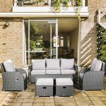 Light Grey Rattan Garden Sofa Set with Table