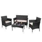 Bigzzia Black Rattan Patio Furniture Set, 4 Pieces
