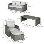 Light Grey Rattan Garden Sofa Set with Table