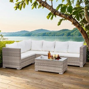 Modern 6-Seater Rattan Corner Sofa Set