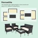 Bigzzia Black Rattan Patio Furniture Set, 4 Pieces