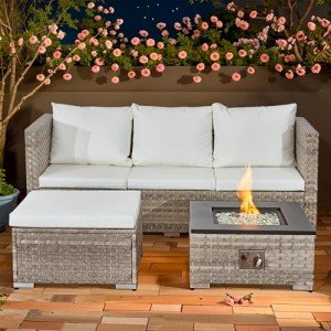 Rattan Garden Furniture Set with Fire Pit