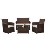 Rattan Patio Furniture Set for 4 with Glass Table