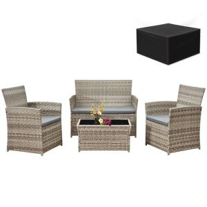 4-Piece Rattan Garden Furniture Set with Coffee Table