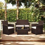 Rattan Patio Furniture Set for 4 with Glass Table