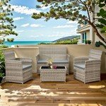 4-Piece Rattan Garden Furniture Set with Coffee Table