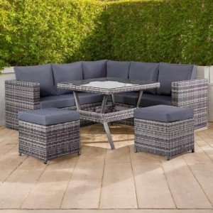 Grey Rattan 7-Seater Corner Sofa with Dining Table