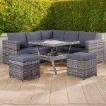 Grey Rattan 7-Seater Corner Sofa with Dining Table