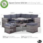 Grey Rattan 7-Seater Corner Sofa with Dining Table