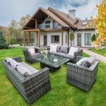 8-Seater Rattan Patio Dining Set with Adjustable Table