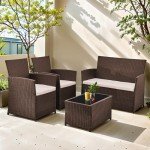 Rattan Patio Furniture Set for 4 with Glass Table
