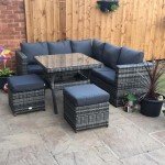 Grey Rattan 7-Seater Corner Sofa with Dining Table