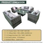 8-Seater Rattan Patio Dining Set with Adjustable Table