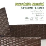 Rattan Patio Furniture Set for 4 with Glass Table