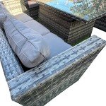 8-Seater Rattan Patio Dining Set with Adjustable Table
