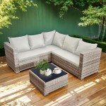 5-Seater Rattan Garden Furniture Set with Table