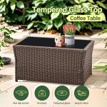 Rattan Patio Furniture Set for 4 with Glass Table