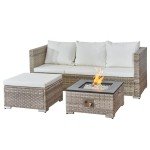 Rattan Garden Furniture Set with Fire Pit
