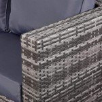 Grey Rattan 7-Seater Corner Sofa with Dining Table