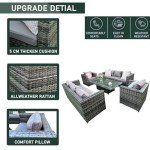 8-Seater Rattan Patio Dining Set with Adjustable Table