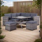 Grey Rattan 7-Seater Corner Sofa with Dining Table