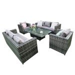8-Seater Rattan Patio Dining Set with Adjustable Table