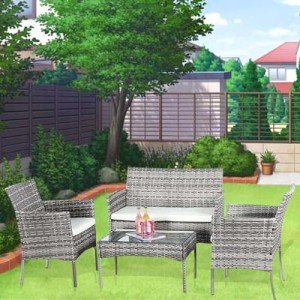 4-Piece Rattan Garden Furniture Set for Patio