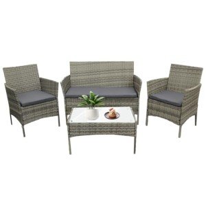 4-Piece Rattan Garden Furniture Set with Cushions