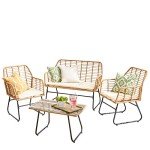 Wicker Rattan Patio Furniture Set with Cushions