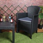 Black Rattan Bistro Set with Cushions - 3 Pieces