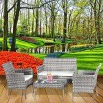 4-Piece Rattan Garden Furniture Set for Patio