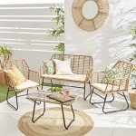 Wicker Rattan Patio Furniture Set with Cushions