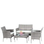 4-Piece Rattan Garden Furniture Set for Patio