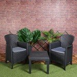 Black Rattan Bistro Set with Cushions - 3 Pieces