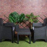 Black Rattan Bistro Set with Cushions - 3 Pieces