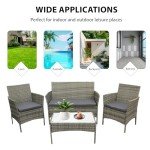 4-Piece Rattan Garden Furniture Set with Cushions