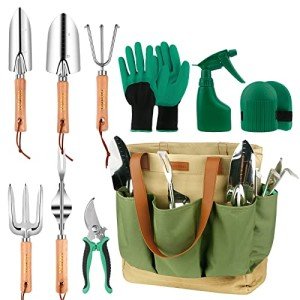 YAUNGEL Gardening Tools Set with Gloves and Tote