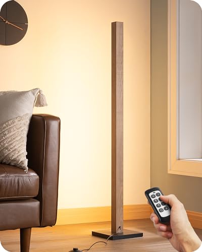 Minimalist Wood LED Corner Floor Lamp with Remote